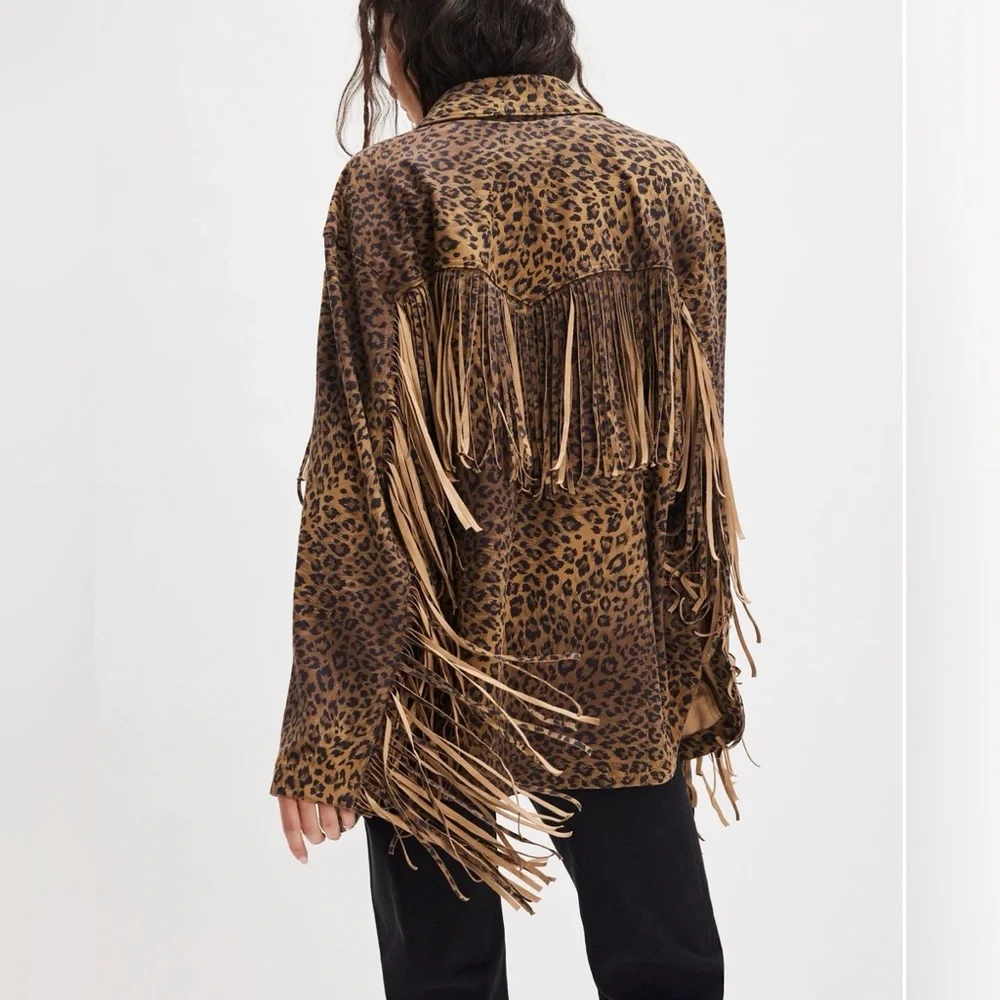 Free People Fringe Out Leopard Print Jacket - Picture 1 of 6